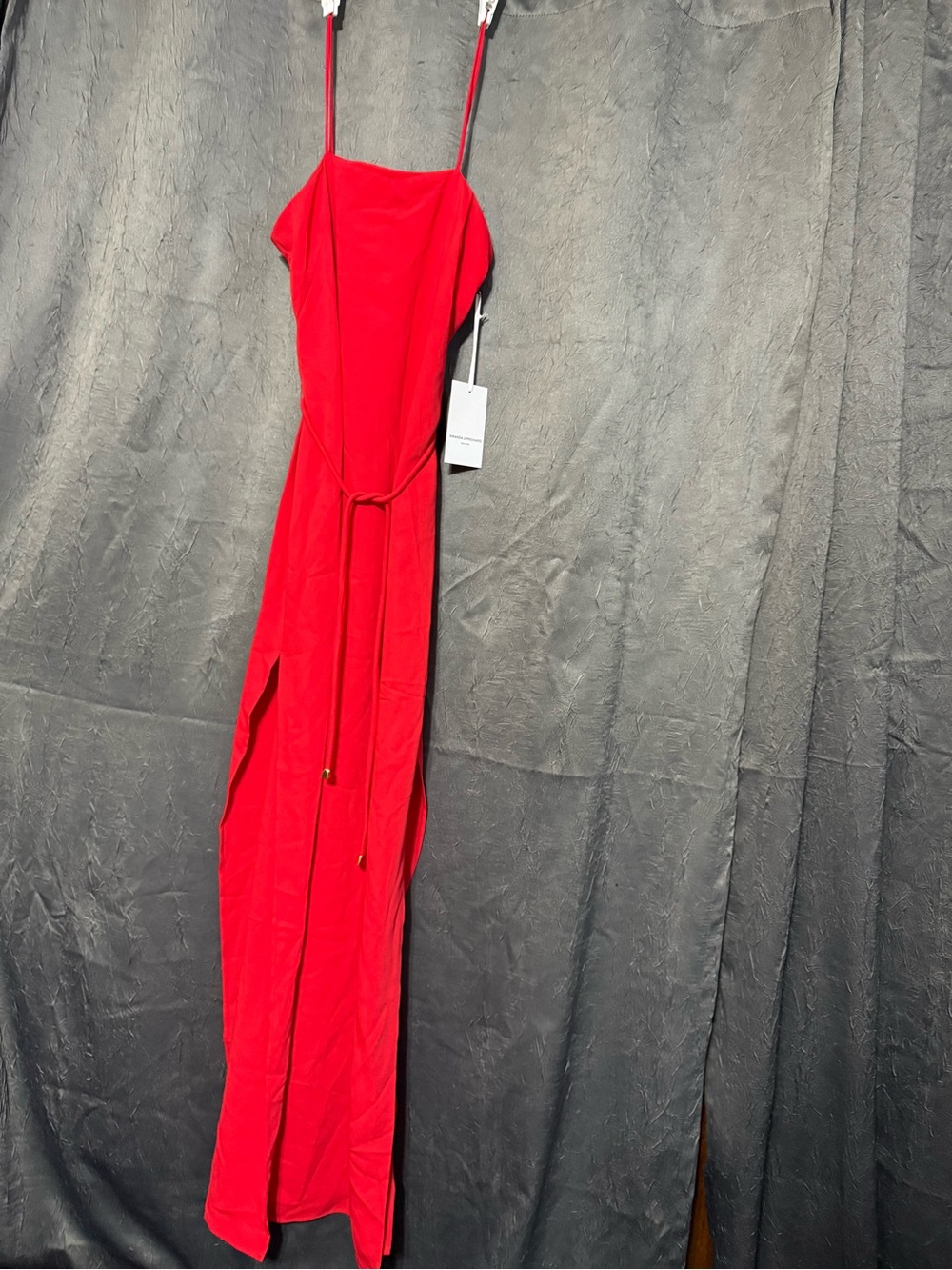 Amanda Uprichard Red Spaghetti-Strap Maxi with Waist Tie